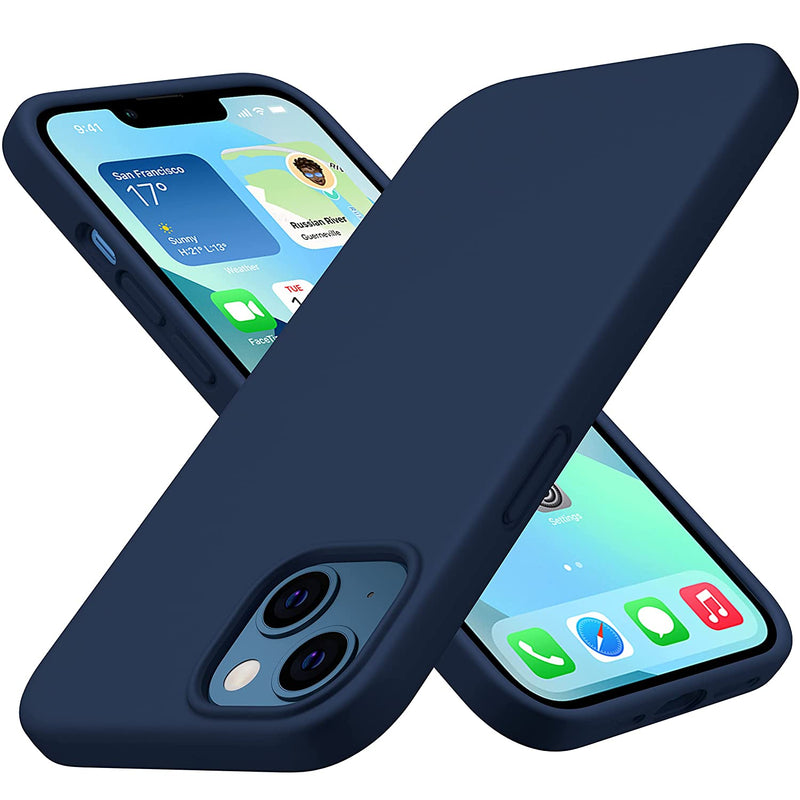 Cellever Silicone Case For Iphone 13 2X Glass Screen Protectors Included Drop Tested Shockproof Protective Matte Gel Rubber Phone Cover With Soft Anti Scratch Microfiber Interior Navy Blue