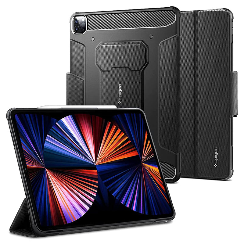 New Spigen Rugged Armor Pro Designed For Ipad Pro 12 9 Inch Case 2021 5Th Generation With Pencil Holder Black