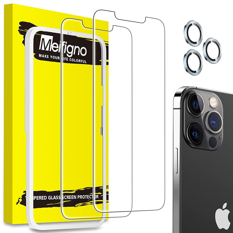 2 3 Meifigno 2 Pack Tempered Glass Screen Protectors Designed For Iphone 13 Pro Max 6 7 With 1 Pack 3 Pcs Separated Camera Lens Protectors 9H Shatterproof Film Compatible With Iphone 13 Pro Max