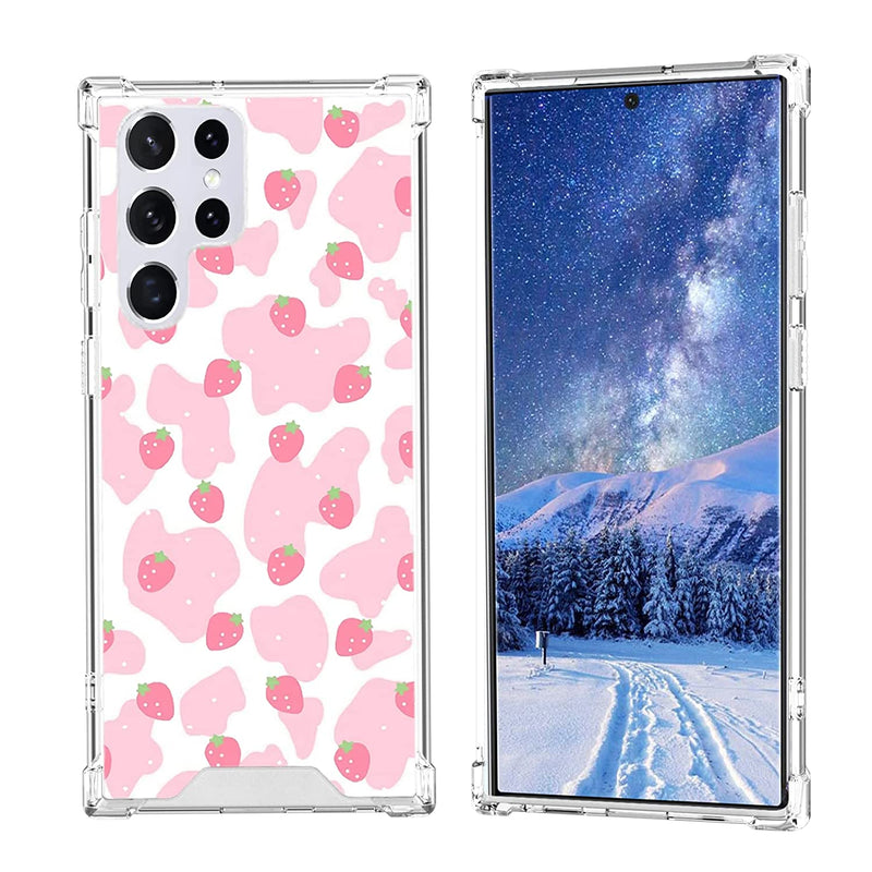 Bonoma Samsung Galaxy S22 Ultra Case For Women Girls With Pink Cow Strawberry Pattern Shockproof Soft Tpu And Hard Pc Protective S22 Ultra 5G Case For Samsung Galaxy S22 Ultra 6 8 In 2022