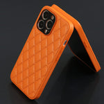 Ivachell Compatible With Iphone 13 Pro Max Case Luxury Women Soft Pu Leather Cases For Girls Girly Rhombus Grid Pattern 13Promax 5G Bumper Cover 6 7 Inch Orange