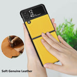 Joyye Case For Samsung Galaxy Z Flip 3 5G 2021 Genuine Real Leather Cover Protective Shell Slim Fit Phone Case For Galaxy Z Flip3 Yellow