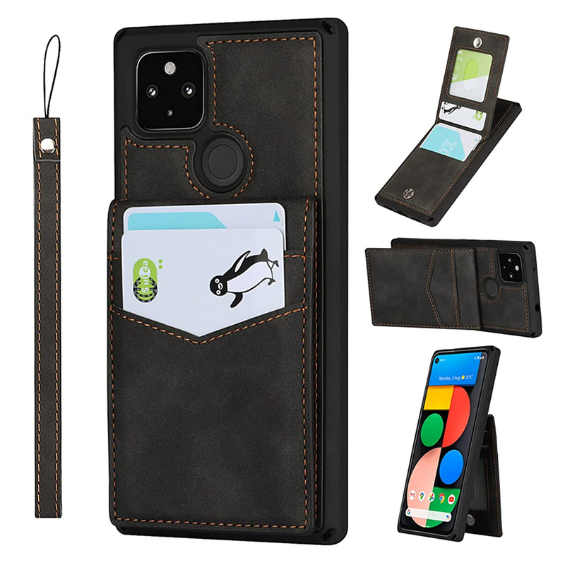 Jaorty For Pixel 5 Wallet Case With Rfid Blocking Card Holder Soft Pu Leather Magnetic Buttons Portrait Stand With 5 Card Slots Flip Wrist Strap Shockproof Case For Google Pixel 5 6 0 Black