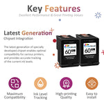Ink Cartridge Replacement For Hp 60Xl 60 Xl Work With Photosmart C4700 C4780 C4680 D110A Deskjet F4235 F4580 D2680 F2430 F4210 D1660 F4480 Envy 120 100 Printer