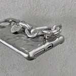 Luxury Wrinkled Tin Foil Texture Phone Case Compatible With Iphone 13 Pro Max 6 7 Inch 2021 With Love Pendant Chain Hand Strap Shiny Soft Slim Funda Cover For Iphone 13Pro Max Silver Bracelet