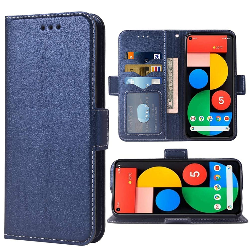 Compatible With Google Pixel 5 Wallet Case Wrist Strap Lanyard Leather Flip Cover Card Holder Stand Cell Accessories Folio Purse Phone Cases For Pixel5 5G Pixle Five G5 Women Men Blue