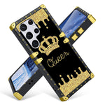 Fiyart Designed For Galaxy S22 Ultra Case Gold Queen Crown Luxury Square Soft Tpu And Hard Pc Back Stylish Retro Cover For Women Girls Phone Bumper Cover For Samsung S22 Ultra