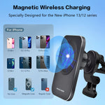 Vstm Magnetic Wireless Car Charger Mount 15W Fast Charging 360 Adjustable Dashboard Air Vent Cell Phone Holder Compatible With Iphone 13 12 Pro Max Mini Series Mag Safe Case With Qc 3 0 Adapter