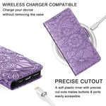 Petocase Compatible With Iphone 12 Pro Max Wallet Case 6 7 Inch Released In 2020 Luxury Embossed Mandala Floral Leather Folio Flip Wristlet Shockproof Protective Card Detachable Cover Purple