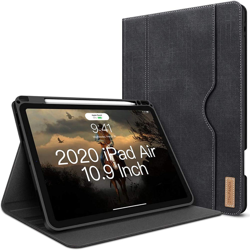 New Ipad Air 4Th Generation 10 9 Inch Case 2020 W Pencil Holder Pu Leather Smart Cover With Pocket Auto Sleep Wakesupports Wireless Charging Crow Black
