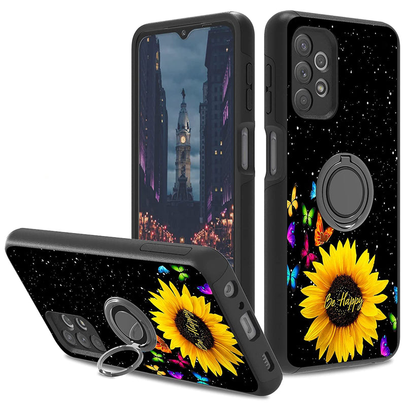 Case For Samsung Galaxy A42 5G With 360 Ring Kickstand Holder Supported Magnetic Car Mount Colorful Butterfly Pattern Dual Layer Hybrid Rugged Phone Cover Car Cup Coasters
