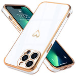 Lafunda Compatible With Iphone 13 Pro Case Cute Love Heart Plating Cases For Women Girls Raised Reinforced Golden Edge Thin Shockproof Tpu Silicone Bumper With Camera Protective Phone Cover White