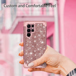 Lontect Compatible With Galaxy S22 Ultra 5G Case Glitter Sparkly Bling Shockproof Heavy Duty Hybrid Sturdy High Impact Protective Cover Case For Samsung Galaxy S22 Ultra 5G 6 8 2022 Shiny Rose Gold