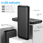 Portable Charger 10000Mah Ultra Slim Light Power Bank Usb C Mirco 2 Usb Ports Charge External Battery Pack Textured Corrugated Shell Powerbank For Iphone Ipad Huawei Samsung Xiaomi Black