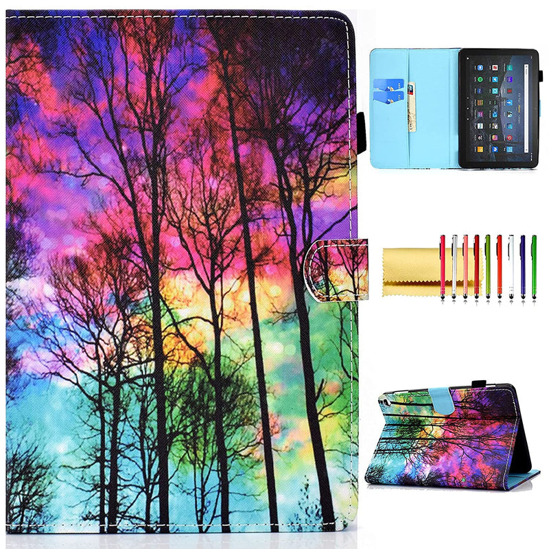 Smart Case For Amazon Fire Hd 10 11Th Gen Fire Hd 10 Plus 2021 Slim Folio Stand Magnetic Flip Cover With Card Slots Pen Holder For Fire Hd 10 2021 Auto Sleep Wake Colorful Forest