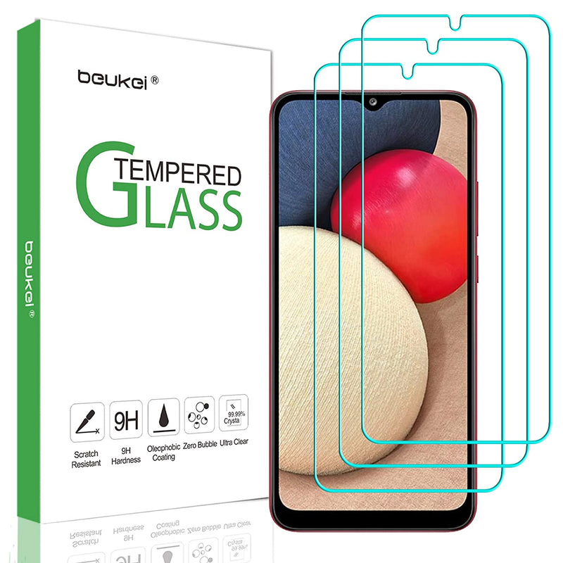 3 Pack Beukei Compatible For Samsung Galaxy A02S Galaxy A02 Screen Protector Tempered Glass Touch Sensitive Case Friendly 9H Hardness