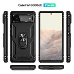Androgate Designed For Google Pixel 6 Case With Hd Screen Protectors Military Grade Metal Ring Holder Kickstand 15Ft Drop Tested Shockproof Cover Case For Pixel 6 Black