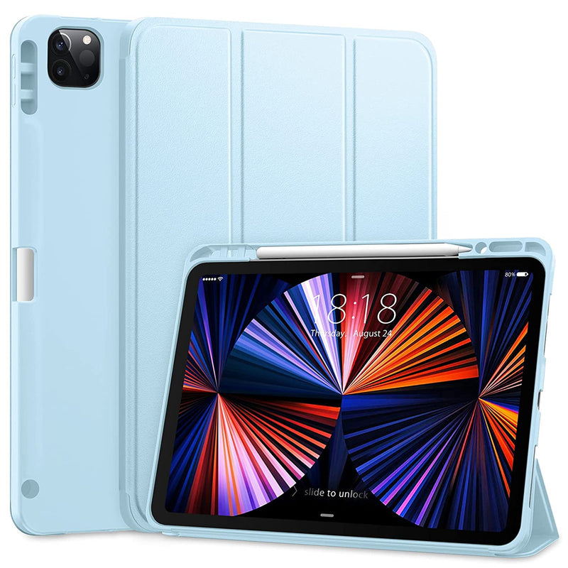 New Ipad Pro 12 9 Case 2021 Full Body Protection Apple 2Nd Pencil Charging Auto Sleep Wake Soft Tpu Smart Back Cover Case Ice Blue