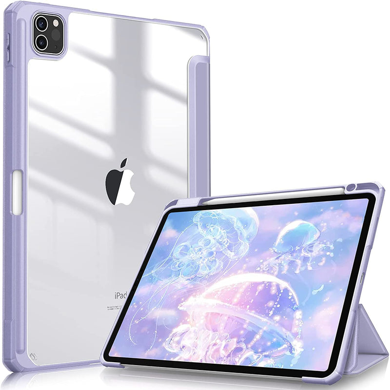 Hybrid Slim Case For Ipad Pro 11 Inch 3Rd Generation 2021 Built In Pencil Holder Shockproof Cover W Clear Transparent Back Shell Also Fit Ipad Pro 11 2Nd Gen 2020 Lilac Purple