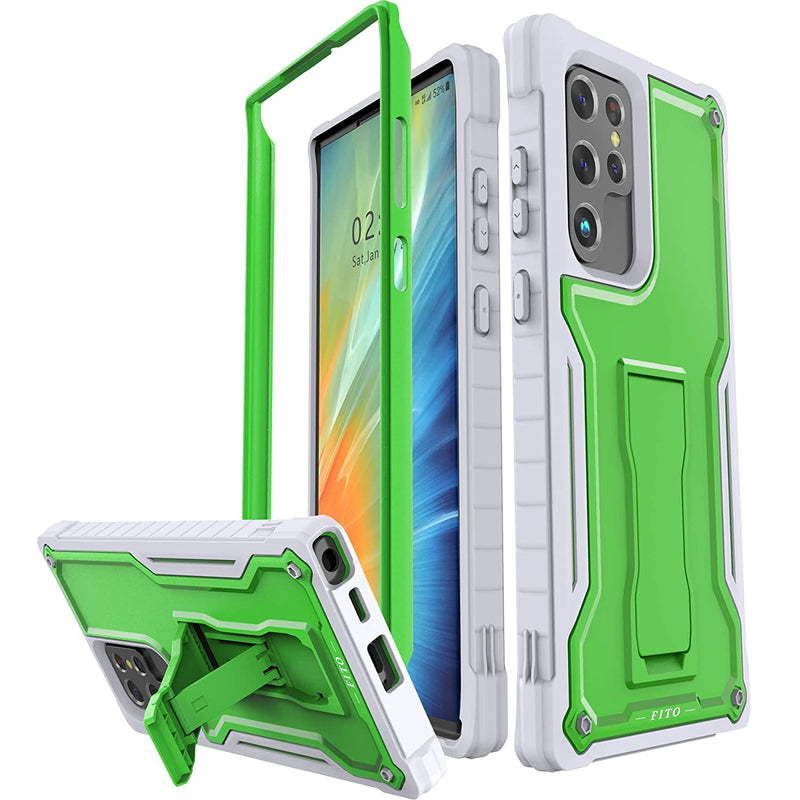 Fito For Samsung Galaxy S22 Ultra Case Dual Layer Shockproof Heavy Duty Case Built In Kickstand Green