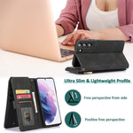 Compatible With Samsung Galaxy S22 5G Wallet Case And Tempered Glass Screen Protector Zipper Leather Flip Cover Card Holder Stand Cell Accessories Phone Cases For Glaxay S 22 G5 Women Men Black
