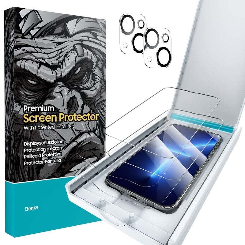 2 2 Pack Benks 2 Pack Screen Protector Compatible For Iphone 13 Pro Max 6 7 Inch With 2 Pack Camera Lens Protector Easy Install Tray Scratch Resistant Tempered Glass For Iphone 2021 6 7