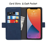 Jaorty 2 In 1 Magnetic Detachable Wallet Case For Iphone 13 Pro Pro Max Wireless Charging Card Slots Holder Genuine Leather Kickstand Shockproof Wrist Lanyard Strap Removable Cover 5G 6 1 Blue
