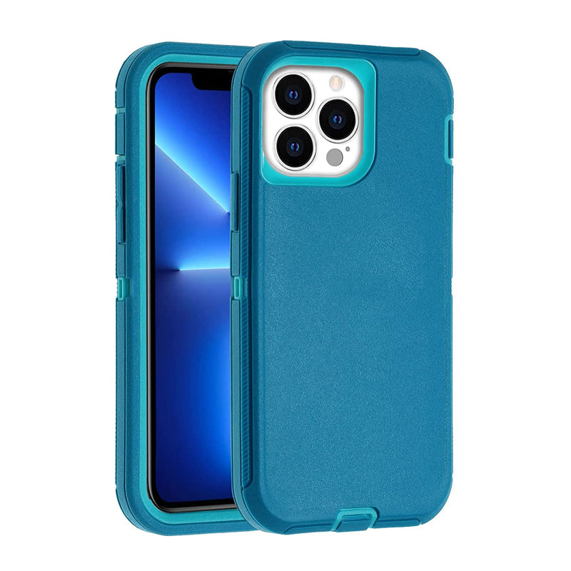 Heavy Duty Shockproof Case For Iphone 13 Pro Max Full Body Protection Silicone Rubber With Hard Pc Rugged Durable Phone Cover For Women Men Teal Turquoise