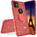 Lemaxelers Compatible With Iphone 13 Mini Case Glitter Bling Diamond Tpu Soft Shock Absorption Protective With 360 Rotating Ring Stand Holder Case For Iphone 13 Mini 5 4 Inch Plating Tpu Red Kdl