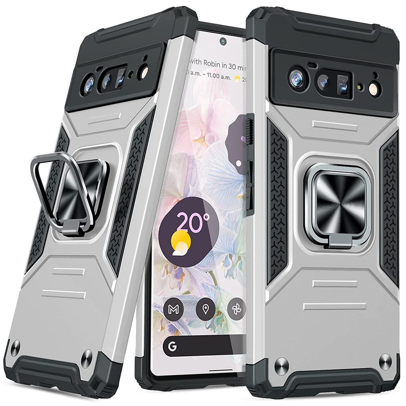 Jame Designed For Google Pixel 6 Pro Case Military Grade Tough Rugged Shockproof Protective Phone Case With Ring Kickstand For Google Pixel 6 Pro Silver