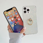 Newseego Compatible With Iphone 13 Pro Max Case Clear Sparkle Bling Laser Shockproof Protective Cover With Diamond Ring Kickstand Fashion Colorful Glitter Love Heart Design For Girls Women