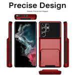 Miimall Compatible Samsung Galaxy S22 Ultra Case Card Holder Slot With Back 4 Card Pocket Dual Layer Full Protective Cover Anti Shock Card Slot Case Cover For Galaxy S22 Ultra 5G 2022Red