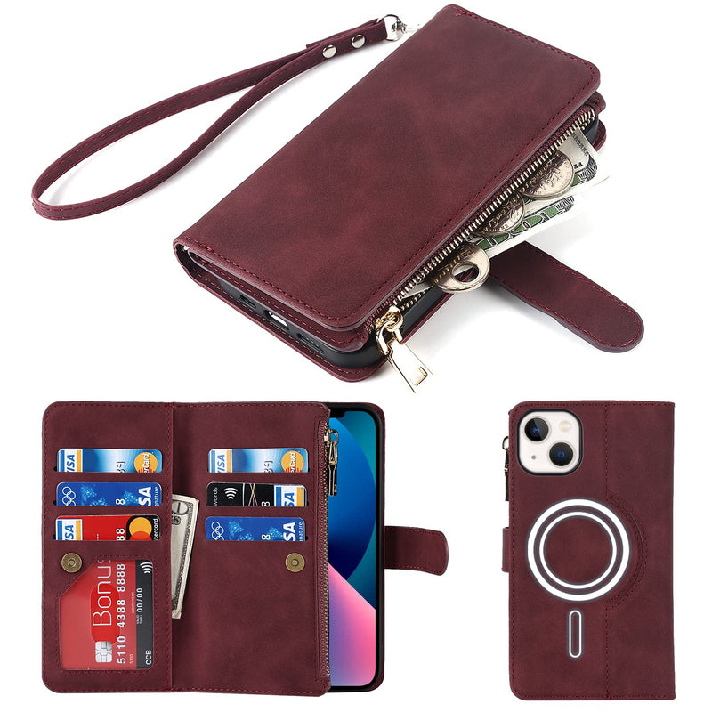 Havaya Iphone 13 Pro Max Magsafe Magnetic Wallet Case With 9 Card Holder Rfid Blocking Wine Red