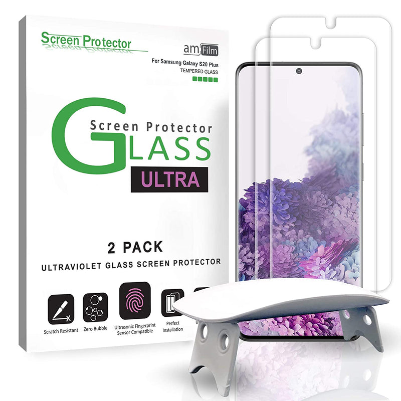 Amfilm Ultra Glass Screen Protector For Galaxy S20 Plus 2 Pack Uv Gel Application Tempered Glass Compatible With Ultrasonic Fingerprint Scanner For Galaxy S20 Plus 2020