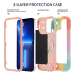 Eaycoul Magnetic Case Compatible With Iphone 13 Pro Case 6 1 Inch With Magsafe Military Grade Drop Protection Full Body Rugged Heavy Duty Case 3 In 1 Protective Cover For Iphone 13 Pro Rainbow Pink
