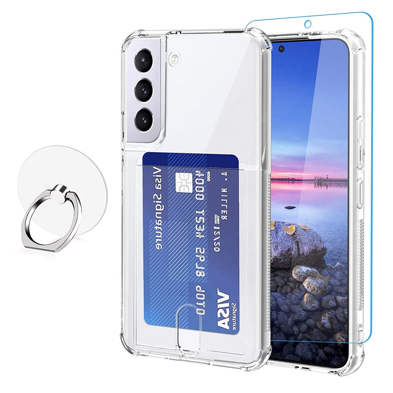 Crystal Clear Samsung Galaxy S22 Plus Case With Card Holder Kickstand 4 Shock Absorption Corners Ultra Thin Cover Protective Shockproof Wallet Case For Galaxy S22 Plus 2022 Clear