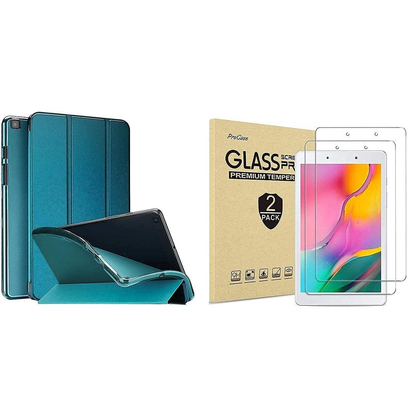 New Procase Galaxy Tab A 8 0 2019 T290 T295 Teal Slim Soft Protective Case Bundle With 2 Pack Tempered Glass Screen Protectors
