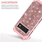 Lontect Compatible With Google Pixel 6 Pro Case Glitter Sparkly Bling Shockproof Heavy Duty Hybrid Sturdy High Impact Protective Cover Case For Google Pixel 6 Pro 2021 Shiny Rose Gold