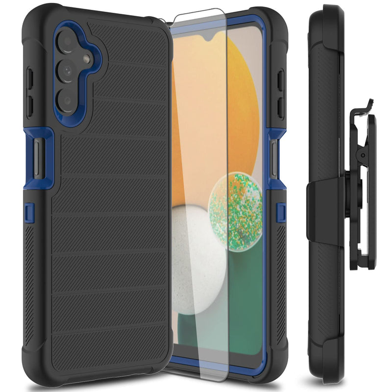 Leptech For Samsung Galaxy A13 5G Case With Tpu Screen Protector Holster Series Belt Clip Protective Tough Phone Case Full Body Heavy Duty Rugged Shockproof Non Slip Cell Phone Cover Black