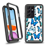 Compatible For Samsung Galaxy S21 Case Blue White Design 360 Full Body Coverage Shockproof Dual Layers Protective 2In1 Phone Case Cover Blue Butterflies Floral Flower