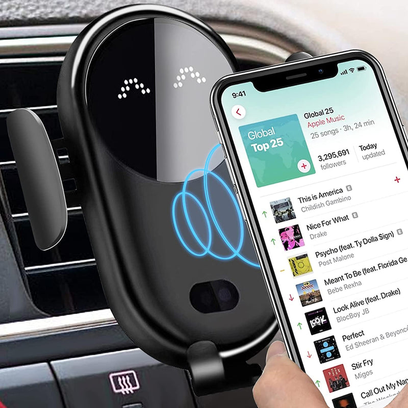 Smart Car Wireless Charger Auto Sensing Cell Phone Holder Wireless Automobile Chargers 10W Qi Fast Charging Air Vent Windshield Dashboard Car Phone Holder For All Mobile Phones Black