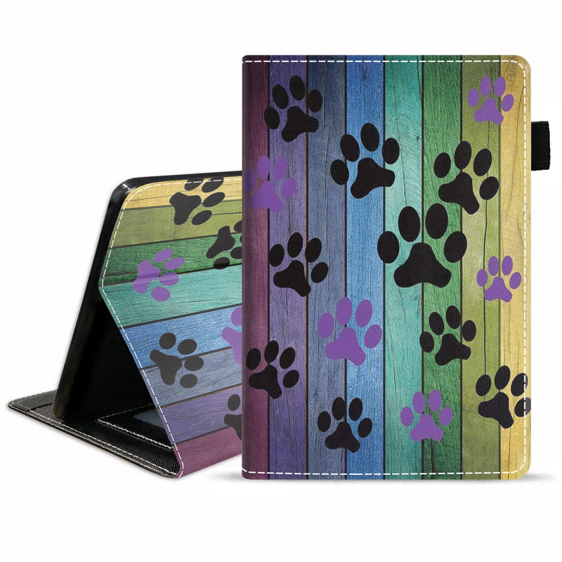 New Case For All Kindle Fire Hd 10 Fire Hd 10 Plus Tablet 11Th Generation 2021 Release Dog Paw Prints On Wood Pattem Design Slim Pu Leather Stand
