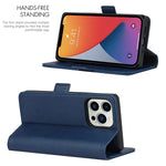 Jaorty 2 In 1 Magnetic Detachable Wallet Case For Iphone 13 Pro Pro Max Wireless Charging Card Slots Holder Genuine Leather Kickstand Shockproof Wrist Lanyard Strap Removable Cover 5G 6 1 Blue