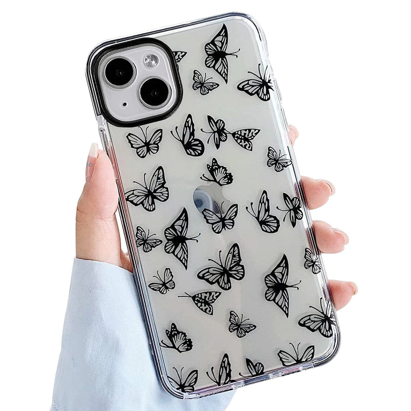 Nititop Compatible With Iphone 13 Case Clear Cute Butterfly Pattern Hollow Design For Women Girls Soft Tpu Shockproof Protevtice Case For Iphone 13 Small Butterfly Black