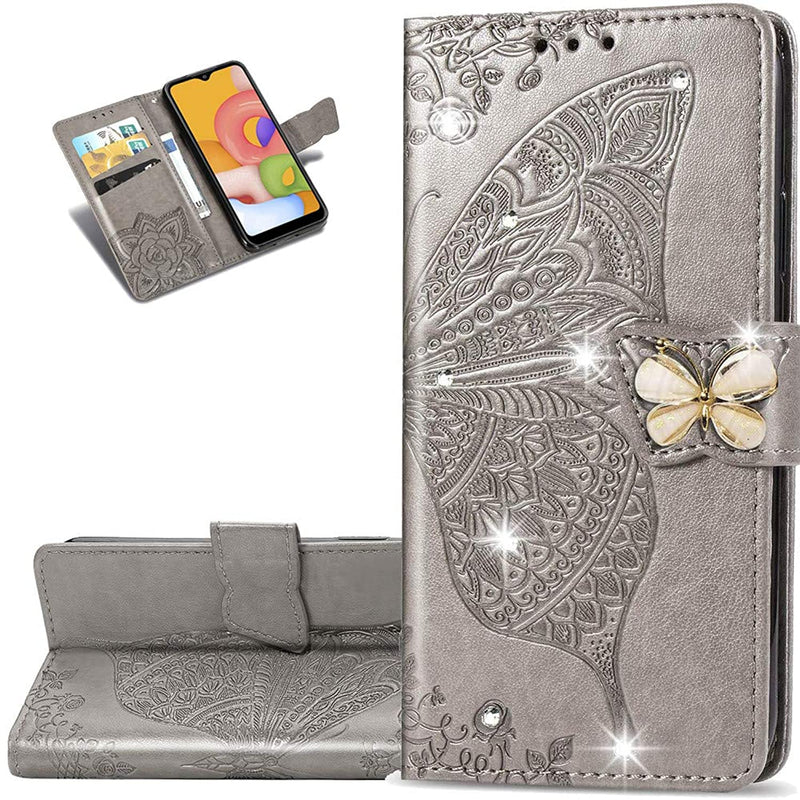 Lemaxelers Samsung Galaxy Z Fold 2 5G Case Bling Diamond Butterfly Embossed Wallet Flip Pu Leather Magnetic Card Slots With Stand Cover For Samsung Galaxy Z Fold 2 5G Diamond Butterfly Gray Sd