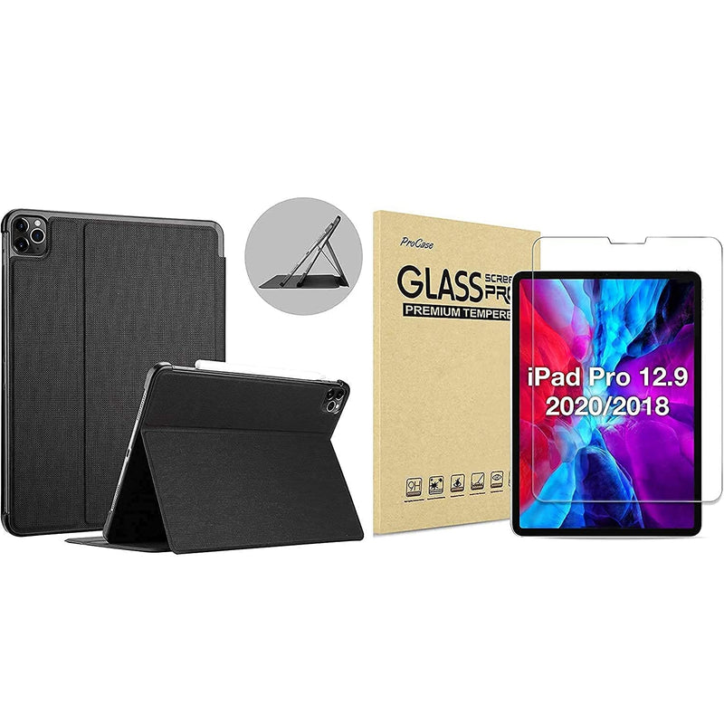 New Procase Black Ipad Pro 12 9 Slim Case 4Th Generation 2020 2018 Bundle With Ipad Pro 12 9 Tempered Glass Screen Protector