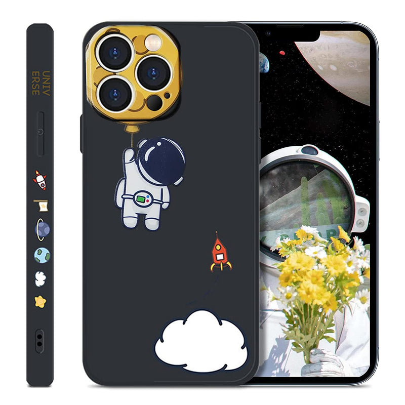 3P Jusy Little Astronaut Compatible With Iphone 13 Pro Max Case 2 Tempered Glass Screen Protector Compatible With Iphone 13 Promax Space Universe Cute Cartoon Pattern Wireless Charging Black