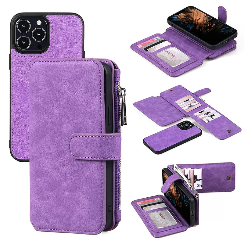 Compatible With Iphone 13 Pro Max Wallet Case Leather Wallet Case 2 In 1 Magnetic Detachable Case With 14 Card Slots For Iphone 13 Pro Max Wallet Case 6 7 Inchpurple Iphone Pro Max
