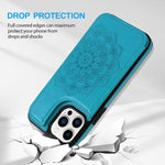 Compatible With Iphone 13 Pro Max Flip Case Wallet Case Embossed Mandala Slim Folio Leather Cover Shockproof Card Holder Case With Pen And Tempered Film Designed For Iphone 13 Pro Max 6 7 Blue