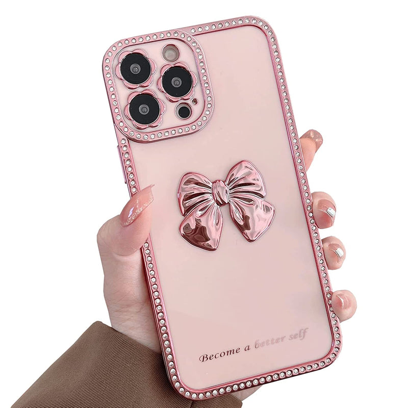 Lseeka Compatible With Iphone 13 Pro Max Case Cute Luxury Electroplate Edge Bumper Case With Diamond Raised Full Camera Protection Shockproof Soft Tpu Case Cover For Iphone 13 Pro Max Pink